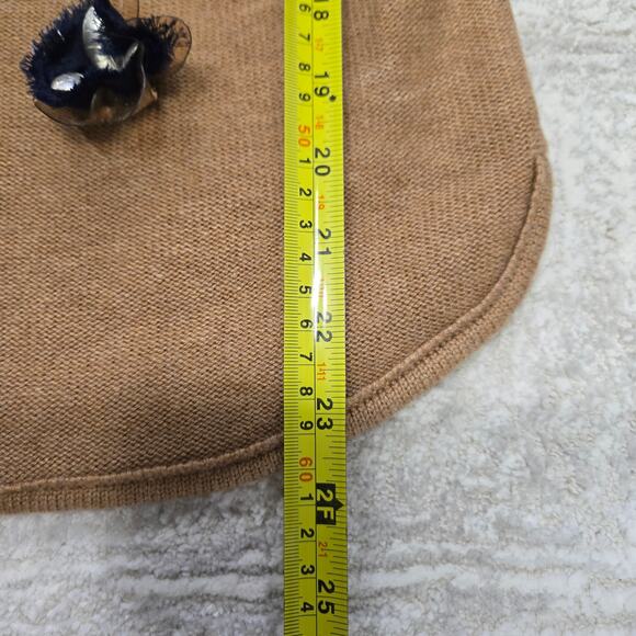 Tory Burch Wool Cashmere Tan Sweater Novelty 3-D Flowers Navy Art To Wear Medium - Picture 7 of 7